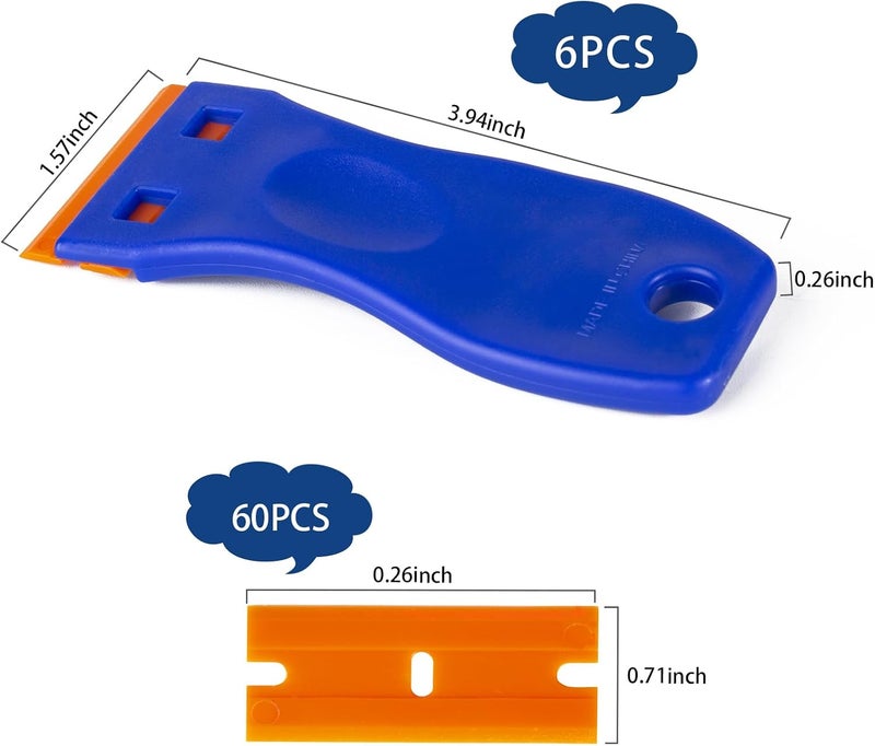 Tvkiadv Plastic Razor Blade Scraper Tool, 6 Pcs Razor Scraper with 60 Pcs Plastic Blades, Cleaning Scraper Remover for Removal Floor Stove Scraping Labels and Decals Sticker on Car Window Glass - Image 2